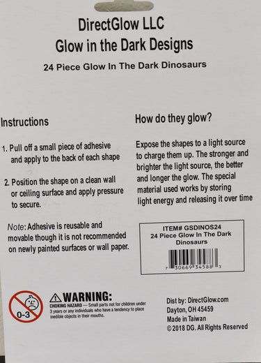 24 Piece Glow in the Dark Dinosaurs Wall Ceiling Decor